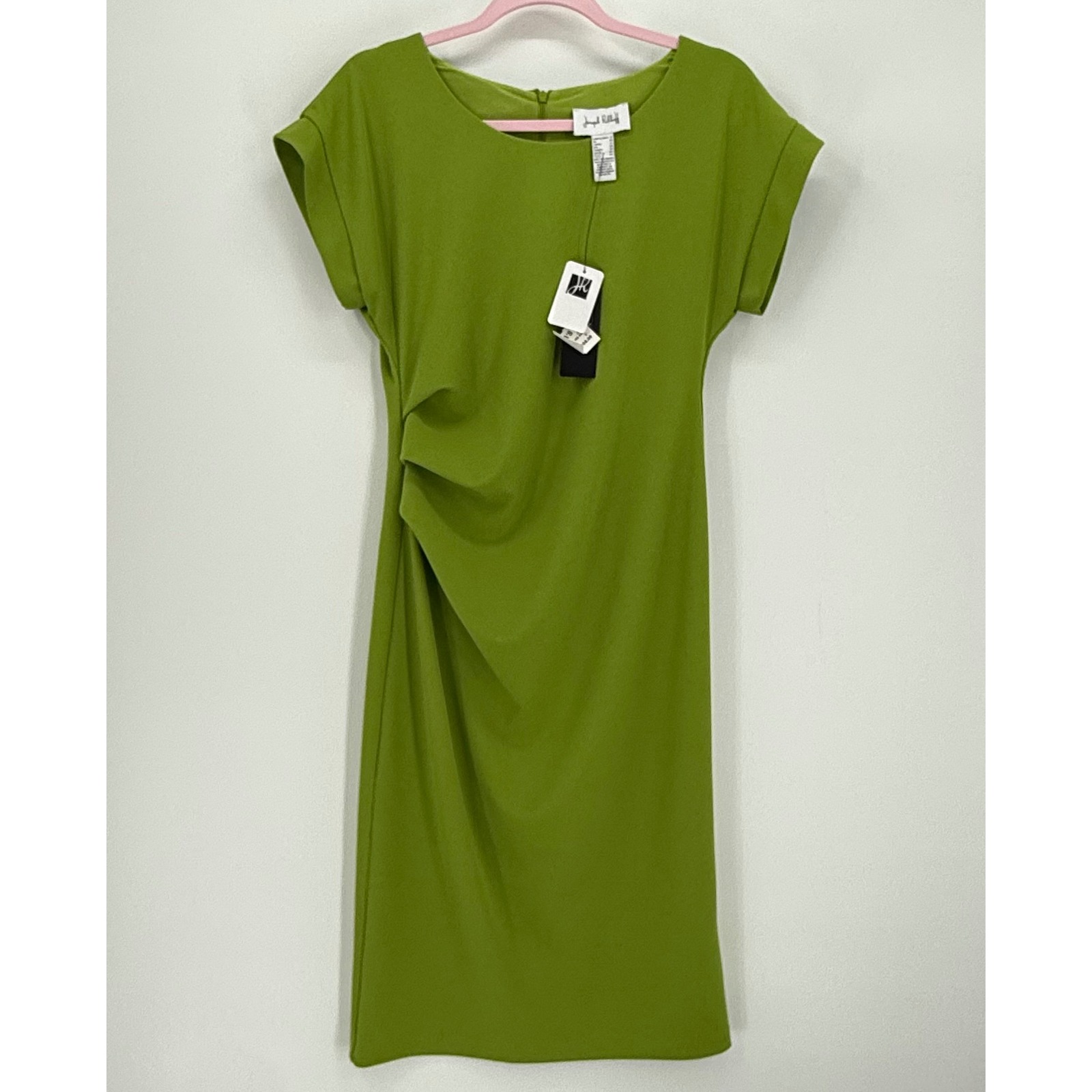 Joseph Ribkoff Greenery Side Ruched Sheath Dress 252023 Lime Green Womens 8 New